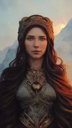 shot of a norse goddess in a scenic
