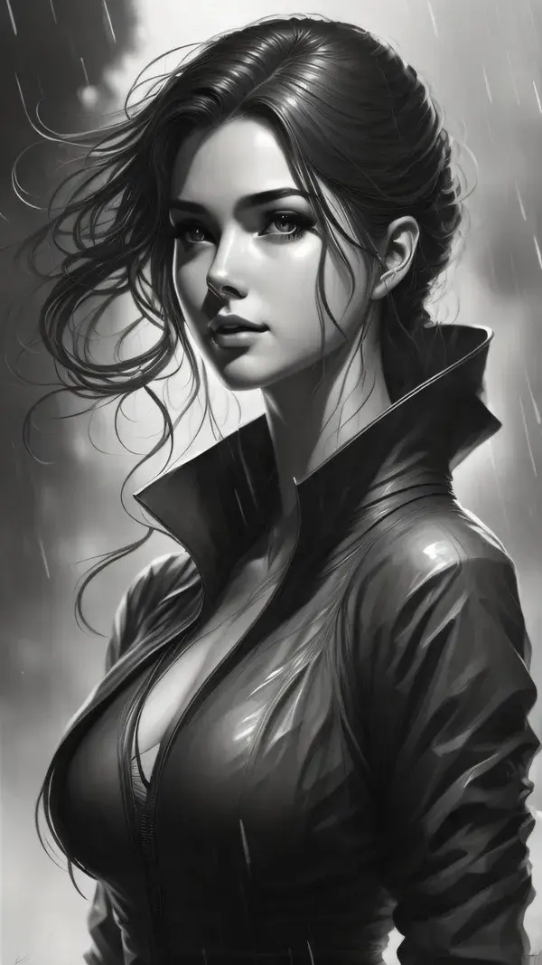 Ana lee on rain black and white 4k Wallpaper