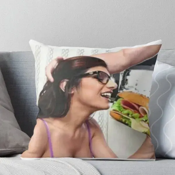 Mia Khalifa Having Lunch Throw Pillow by PainKiller94