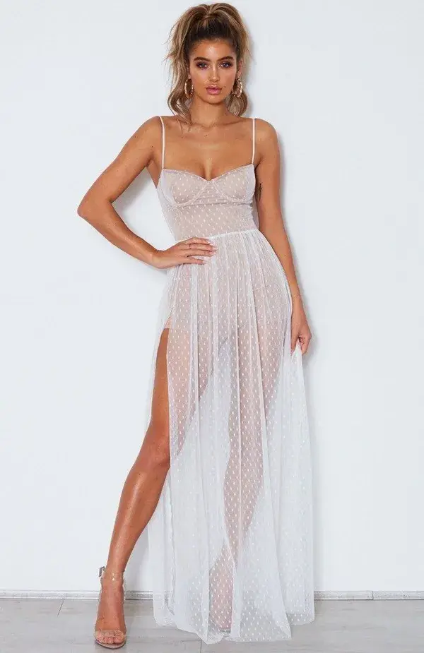 Totally Bangin' Mesh Maxi Dress White