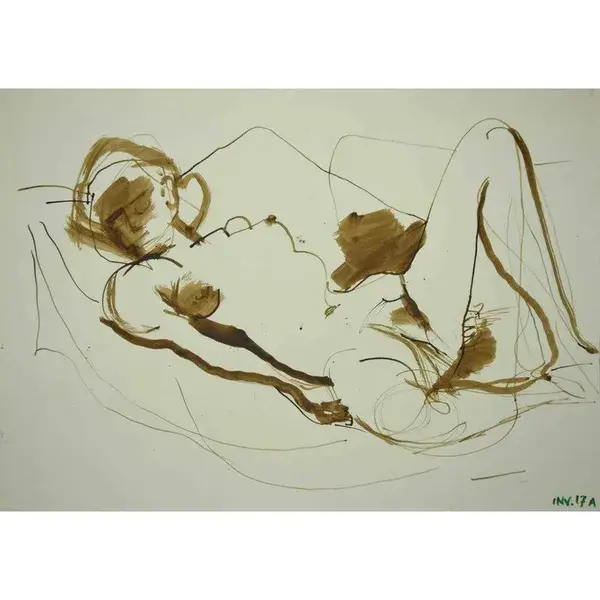 Leo Guida, Reclined Nude, Original Ink & Watercolor, 1970s