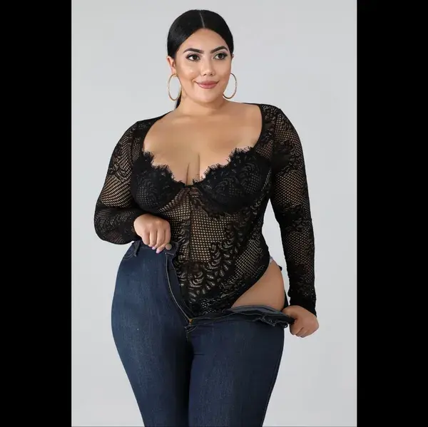 Lace Bodysuit- Plus Size - Black | Color: Black | Size: Various