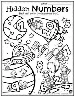 Space Hidden Numbers Worksheets