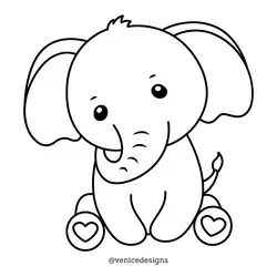 Baby Elephant Cartoon Outline For Kids Coloring Book Free Vector