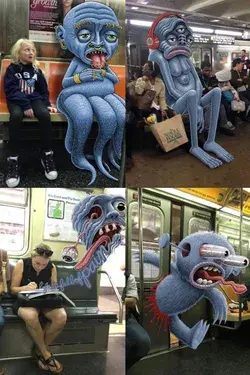 ‘Subway Doodle’ adds monsters next to strangers we love them. 😍