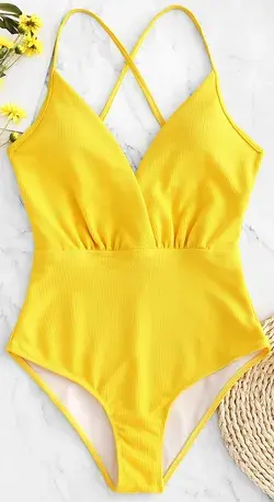 2019 Ribbed Criss Cross Backless Swimsuit