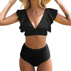 Sporlike Swim | Awesome Sexy High Waisted Padded Removable Bra Top Flirty Bathing Swim S | Color: Black | Size: Various
