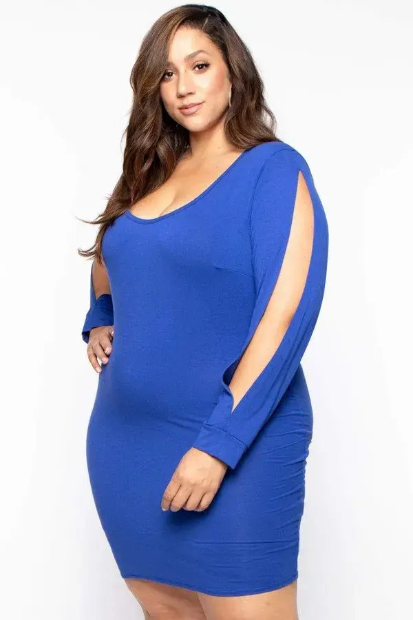 Curvy Sense Azul Bodycon Dress in Blue