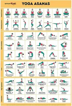 Yoga Asanas Poster: 64 Colorful Poses with English Sanskrit Names