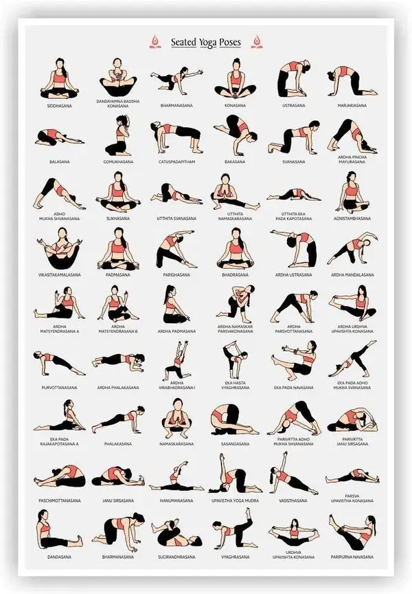 LAB NO 4 Yoga Poster, Seated Yoga Asanas Posture Poses in A3 Size