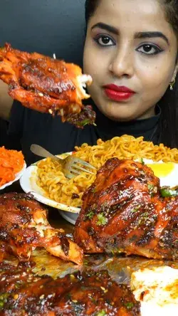 Ashifa ASMR Eating Cheese Maggi Noodles, Chicken Leg Piece Big Bites ASMR Eating Mukbang Video