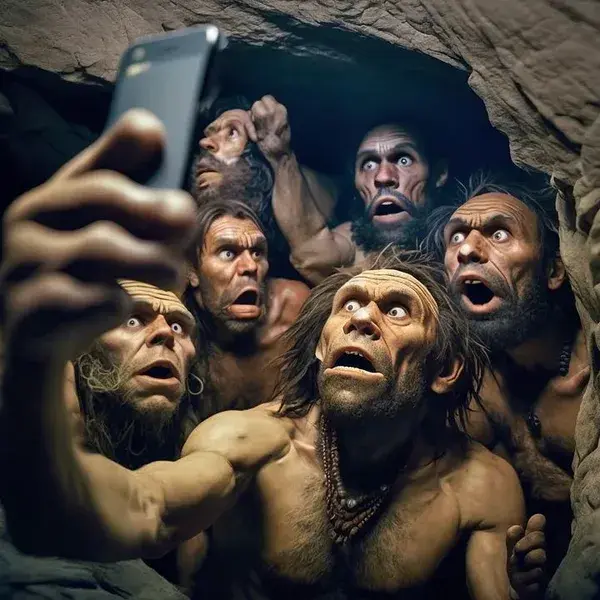 cavemen taking selfie