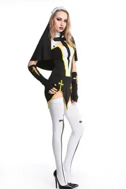 Make Him Confess Sexy Nun Cosplay Costume Dress - Black, S - 3XL - Black / M / Nun