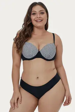 Waves Print Plus Size Bikini Set - Black / 2XL