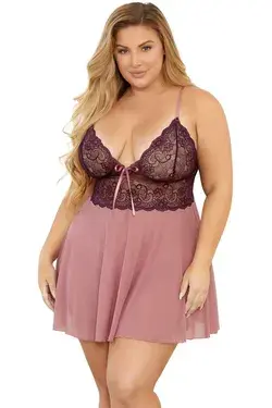 Queen Baby Doll w/G-String - Purple / 2XL