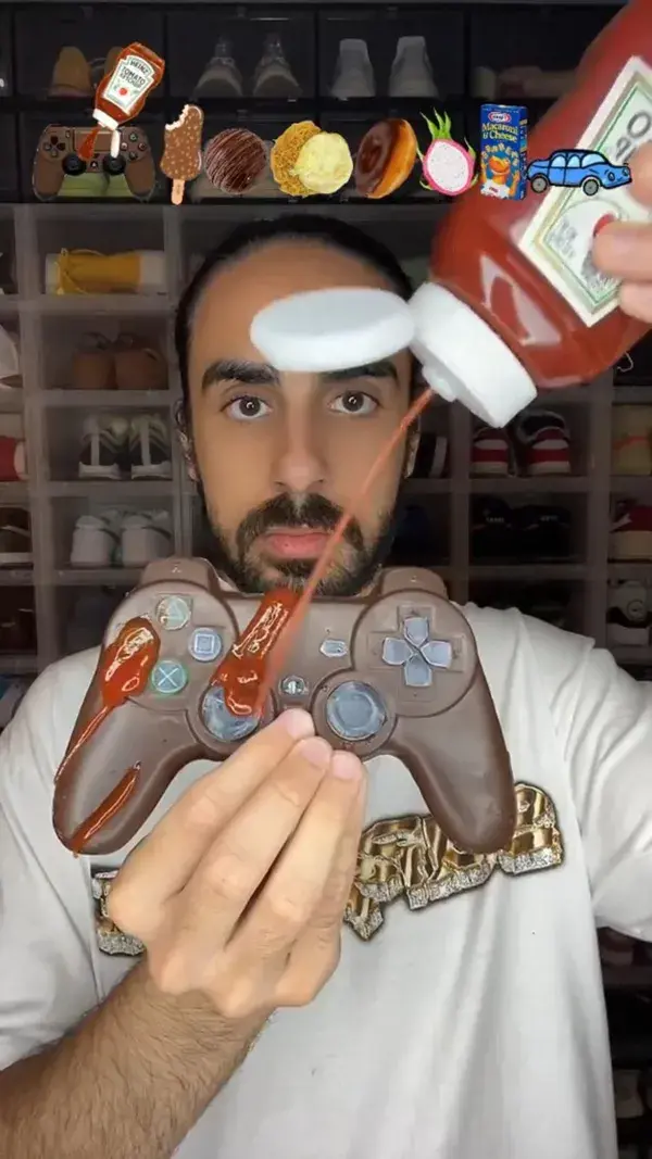 Food ASMR Eating a Playstation Controller with Ketchup and other snacks!