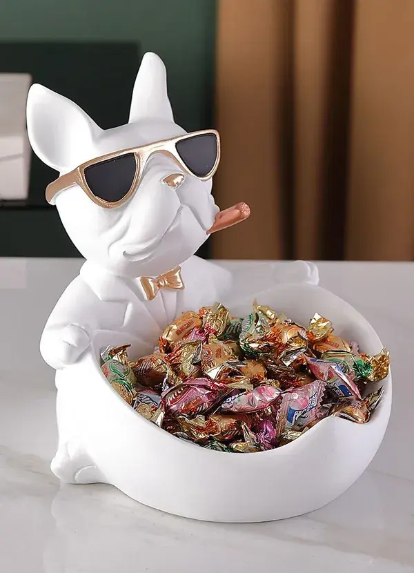 Buy Cool French Bulldog Butler with Storage Bowl for Key Pearls and Jewels Dog Statue Home De...