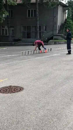 Man Deftly Ascends Building With Ladder