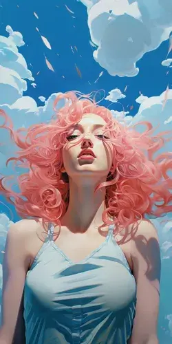 Painting of a woman with pink hair
