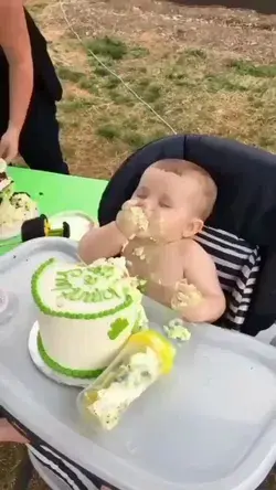 Cute baby with cake