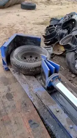 Satisfying way of  pressing old tire and recycling