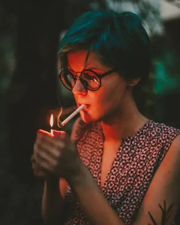 Woman smoking cigarette Black & White