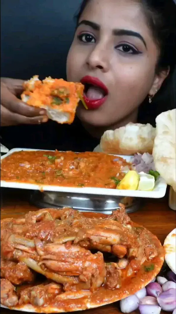 Ashifa ASMR Eating Spicy Chicken Curry, Chole Bhature, Mutton Curry  ASMR Mukbang Eating Video