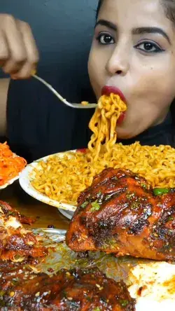 Ashifa ASMR Eating Spicy Chilli Chicken Leg Piece Curry, Maggi Noodles, Biryani etc...