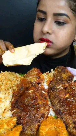 Ashifa ASMR Eating Spicy Fish Fry Curry, Rice, Chicken Leg Piece Big Bites ASMR Eating Mukbang Video