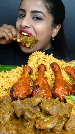 Ashifa ASMR Eating Spicy Chicken Leg Piece, Mutton Curry Biryani Big Bites ASMR Eating Mukbang Video