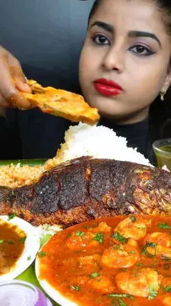 Ashifa ASMR Eating Spicy Fish Curry, Fish Fry, Seafood, Rice Big Bites ASMR Eating Mukbang Video