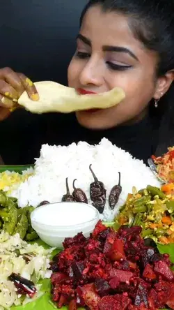 Ashifa ASMR Eating Spicy South Indian Thali, Rice, Kheer, Sambar, Papad ASMR Eating Mukbang Video