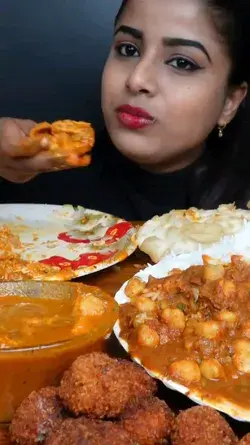 Ashifa ASMR Eating Cheese Balls, Chole Bhature, Chana Indian Street Food ASMR Eating Mukbang Video