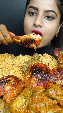 Ashifa ASMR Eating Spicy Chicken Biriyani, Leg Piece, Curry Egg Big Bites ASMR Eating Mukbang Video