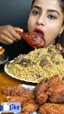 ASMR Eating Spicy Mutton Biryani, Chicken Curry, Leg Piece Rice Big Bites ASMR Eating Mukbang Video