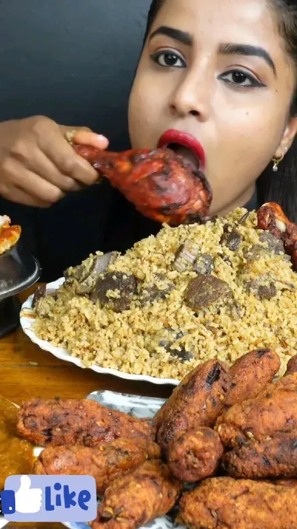 ASMR Eating Spicy Mutton Biryani, Chicken Curry, Leg Piece Rice Big Bites ASMR Eating Mukbang Video