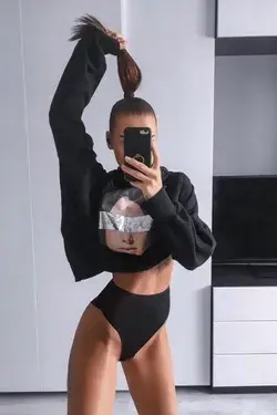 Womens Luxury Aesthetic Casual Outfit High Waisted Sexy Underwear Black Hoodie Mirror Selfie Tumblr