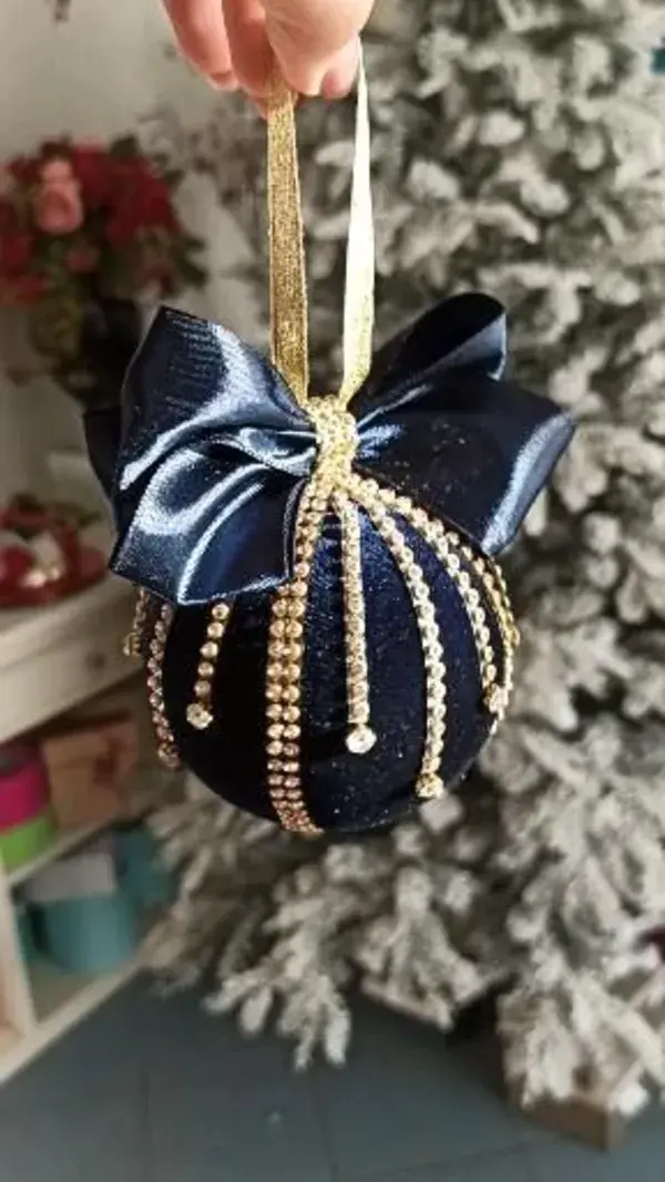 Christmas tree balls, Christmas ornaments, xmas decor, navy balls, rhinestones tree balls, new year