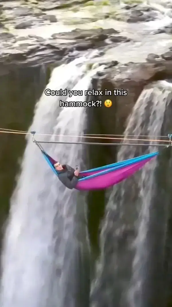 Hammock over a waterfall in Brazil