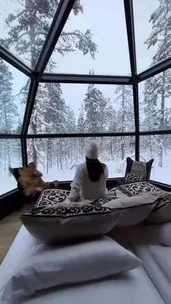 Cozy winter nights at cabin in Lapland, Finland