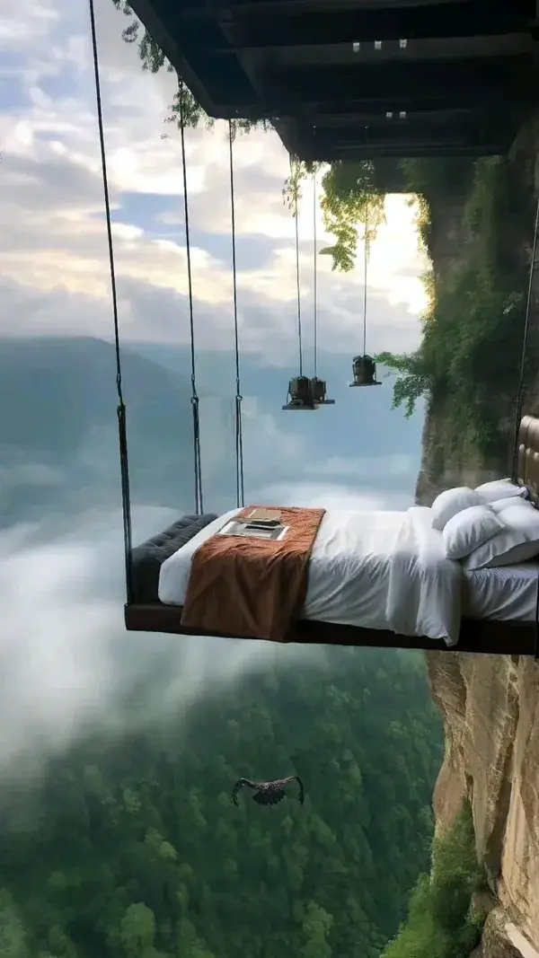 "Mountain Bliss: Hanging Bed Retreat"🤩