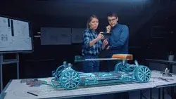 two automotive engineers use augmented reality Stock Footage Video