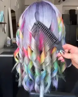 rainbow color wavy hair