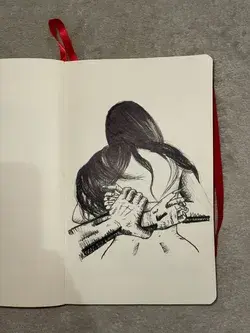 Red sketchbook drawing, girl body