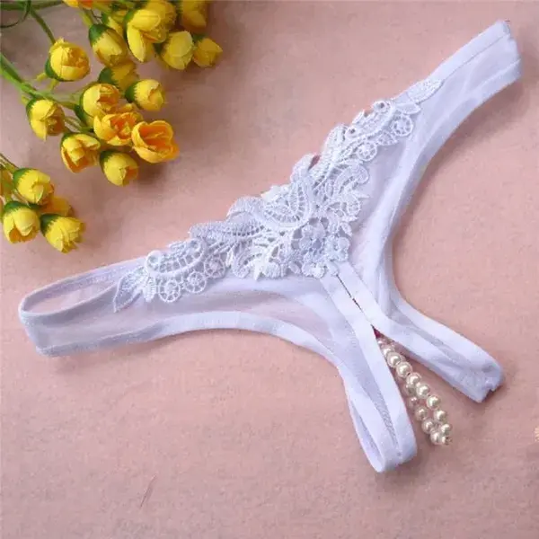 Women&#039;s Panties Ladies Lace Briefs Women Erotict Opening Crotch Thongs G-string Lingerie Sexy Underwear With Pearls Massaging Bead