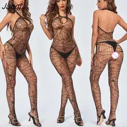 Jangj Women Bodysuit Mesh Fishnet Bodystockings For Female Lingerie Sexy Open Bra Crotchless Bodysuits Transparent Underwear Body Suit L-MS72-XS