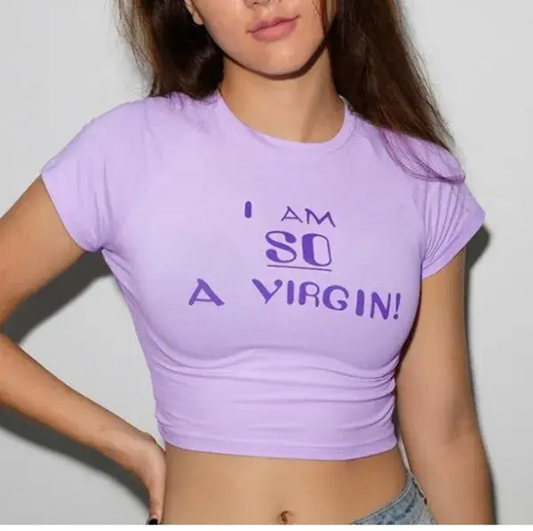 I Am So A Virgin Women's Light Purple Crop Top T-shirt