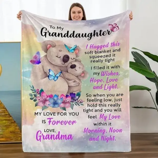 To My Granddaughter Koala Bear & Flower Blanket Fleece Blanket Gifts From Grandma Birthday Gifts For Granddaughter Birthday Gift Happy Decor