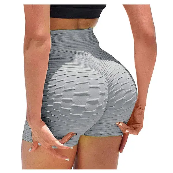 Fitness Yoga Short Pants for Women High Waist Buttock Push Up Hip Jacquard Bubble Fold Gym Sport Shorts Female