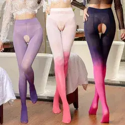 Autumn Winter Women Trendy Velvet Tights Gradient Color 80D Open Crotch Stockings Sexy Socks Opaque Pantyhose Hosiery W220312